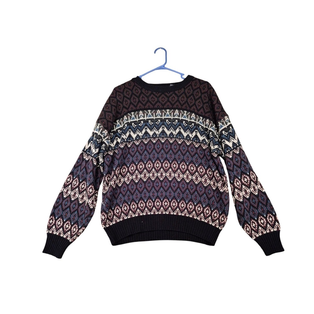 Trophy Club Mens Vintage Fair Isle Geometric Crewneck Sweater Multi Color Large